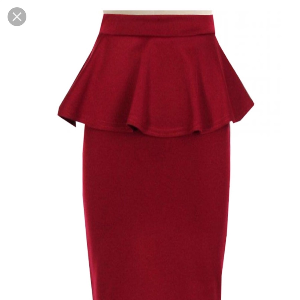 Red skirt with flared peplum.